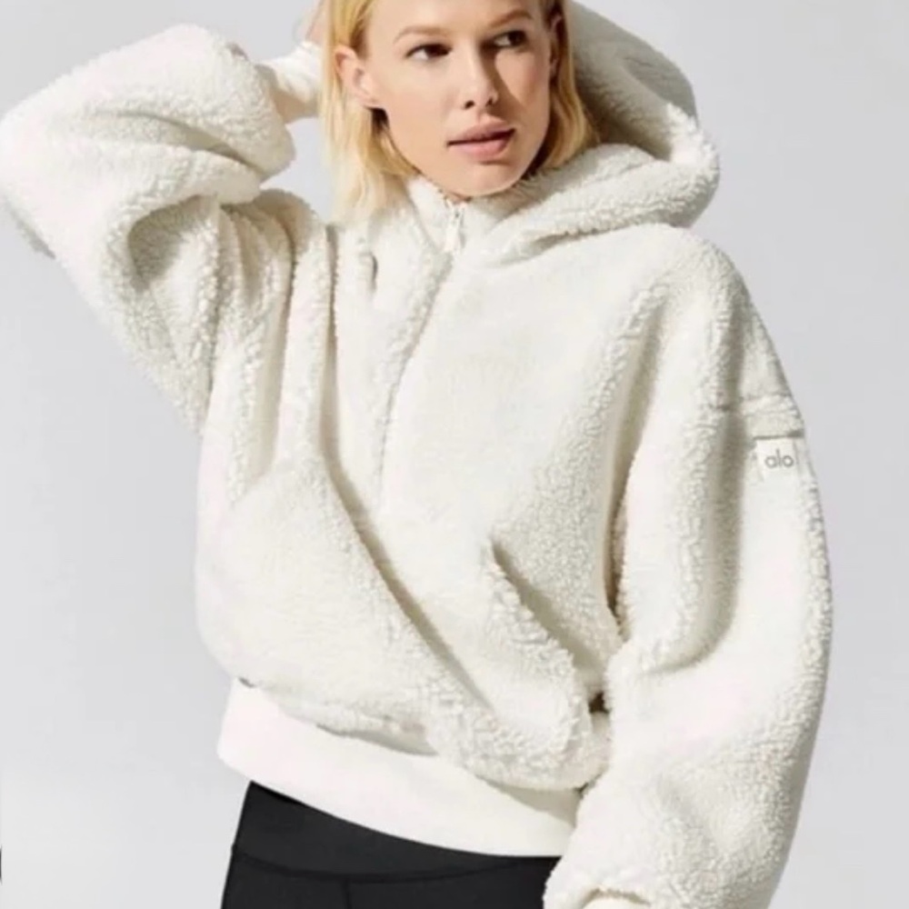 ALO Yoga White Fleece Hoodie